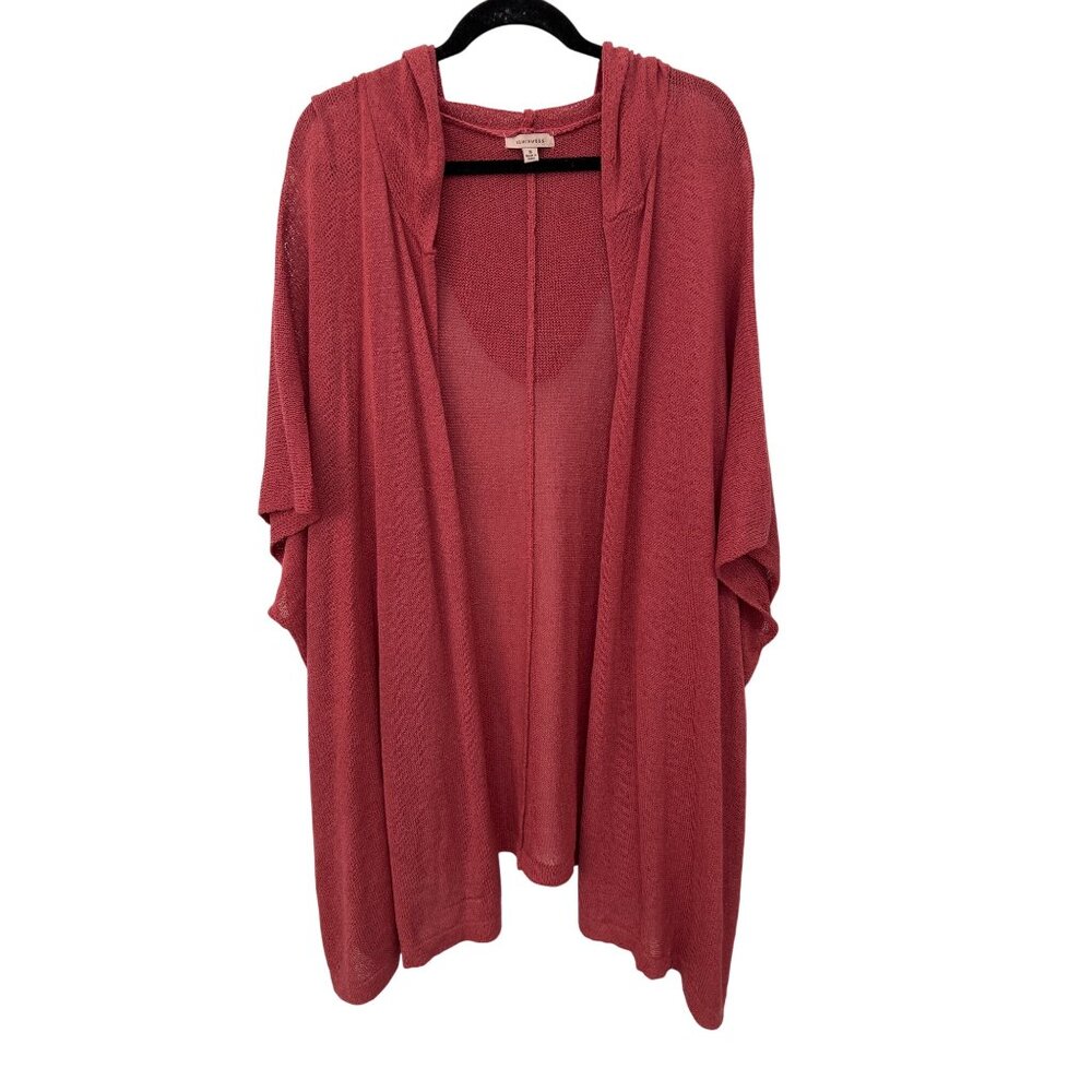Remixmess Open Front Hooded Cardigan Duster Size Small Open Knit Rose Pink NEW
